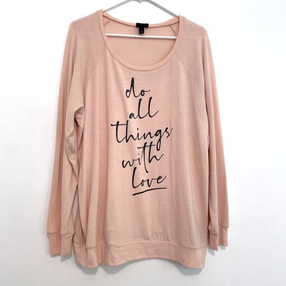 TORRID 1 Plus Size With Love Light Pink Hacci Raglan Sweatshirt Graphic Pullover - Picture 2 of 16